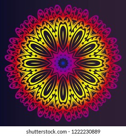 Ornamental circle pattern. Sacred oriental mandala. color floral ornament. Vector illustration. for coloring book, greeting card, invitation, tattoo. Anti-stress therapy pattern