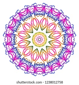 Ornamental circle pattern. Sacred oriental mandala. color floral ornament. Vector illustration. for coloring book, greeting card, invitation, tattoo. Anti-stress therapy pattern