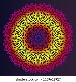 Ornamental circle pattern. Sacred oriental mandala. color floral ornament. Vector illustration. for coloring book, greeting card, invitation, tattoo. Anti-stress therapy pattern