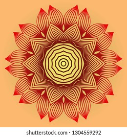 Ornamental Circle Pattern. Sacred Oriental Mandala. Color Floral Ornament. Vector Illustration. For Coloring Book, Card, Invitation, Tattoo. Anti-Stress Therapy Pattern. Red orange gold colour
