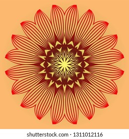 Ornamental Circle Pattern. Sacred Oriental Mandala. Color Floral Ornament. Vector Illustration. For Coloring Book, Card, Invitation, Tattoo. Anti-Stress Therapy Pattern. Red orange gold colour