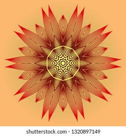 Ornamental Circle Pattern. Sacred Oriental Mandala. Color Floral Ornament. Vector Illustration. For Coloring Book, Card, Invitation, Tattoo. Anti-Stress Therapy Pattern. Red orange gold colour