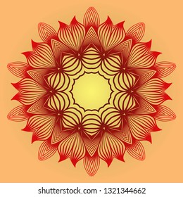Ornamental Circle Pattern. Sacred Oriental Mandala. Color Floral Ornament. Vector Illustration. For Coloring Book, Card, Invitation, Tattoo. Anti-Stress Therapy Pattern. Red orange gold colour