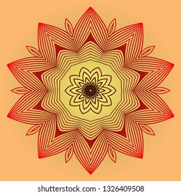 Ornamental Circle Pattern. Sacred Oriental Mandala. Color Floral Ornament. Vector Illustration. For Coloring Book, Card, Invitation, Tattoo. Anti-Stress Therapy Pattern. Red orange gold colour