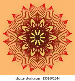 Ornamental Circle Pattern. Sacred Oriental Mandala. Color Floral Ornament. Vector Illustration. For Coloring Book, Card, Invitation, Tattoo. Anti-Stress Therapy Pattern. Red orange gold colour