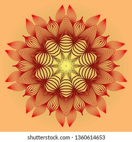 Ornamental Circle Pattern. Sacred Oriental Mandala. Color Floral Ornament. Vector Illustration. For Coloring Book, Card, Invitation, Tattoo. Anti-Stress Therapy Pattern. Red orange gold colour