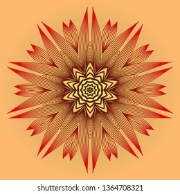 Ornamental Circle Pattern. Sacred Oriental Mandala. Color Floral Ornament. Vector Illustration. For Coloring Book, Card, Invitation, Tattoo. Anti-Stress Therapy Pattern. Red orange gold colour