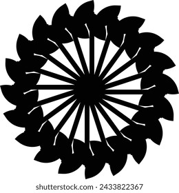 Forma de círculo ornamental hecha por la composición de la pluma para la decoración, adornado, sitio web, ilustración de arte, fondo, papel pintado, logotipo o elemento de diseño gráfico. Ilustración vectorial