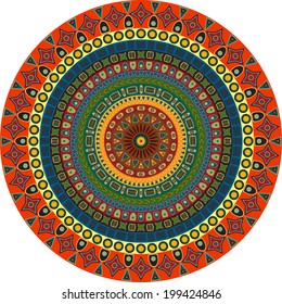Ornamental circle of small simple graphic shapes. Summer background in ethnic style.Vector Illustration.