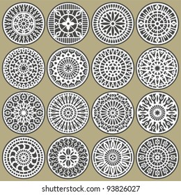 Ornamental circles decors. A set of ornamental circles stencils with natural and geometric elements.