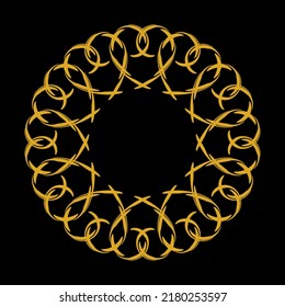 Marco circular ornamental sobre fondo negro. Marco dorado con espacio para el texto. símbolo de decoración. ilustración vectorial