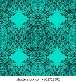 Ornamental classic black pattern. Vector traditional orient ornament. Vintage pattern on blue background with black elements.