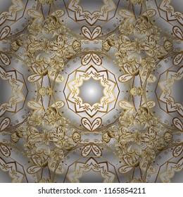 Ornamental classic golden pattern. Vector traditional orient ornament. Golden pattern on gray, white and neutral colors with golden elements.