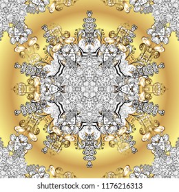 Ornamental classic golden pattern. Vector traditional orient ornament. Golden pattern on white, beige and yellow colors with golden elements.