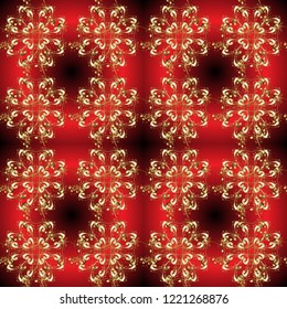 Ornamental classic vector golden pattern. Classic vintage background. Vector illustration. Ornamental pattern on red, brown and beige colors with golden elements. Traditional orient ornament.