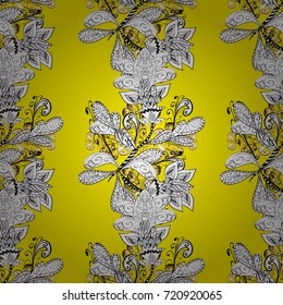 Ornamental classic vector gray, green and yellow and golden pattern. Traditional orient ornament with white doodles. Classic vintage background.