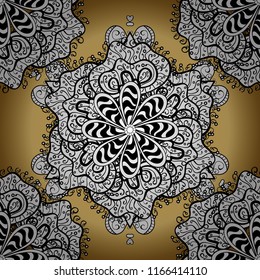 Ornamental classic vector white, black and yellow and golden pattern. Traditional orient ornament. Classic vintage background.