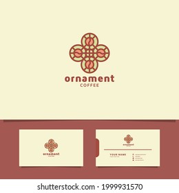 Ornamental coffee beans and star pattern logo with business card template