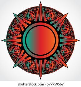 ornamental color green red sun mandala