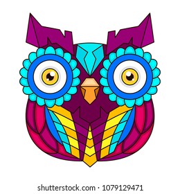 ornamental color owl with flowers and mandala. African, indian, totem, tattoo