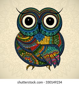 ornamental color owl and flowers   mandala  African  indian  totem  tattoo  It may be used for design t  shirt  bag  postcard  poster   so on 