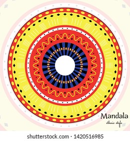 Ornamental  color round geometric pattern in aztec,boho, ethnic  style. Beautiful mandala on a white background. Stock vector illustration, eps10. Freely transformable object. 