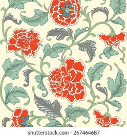 Ornamental colored antique floral pattern 