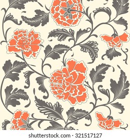 Ornamental colored antique floral pattern. Vector illustration