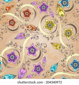 Ornamental colored floral pattern with flowers, doodles and paisley. Seamless vector background.
