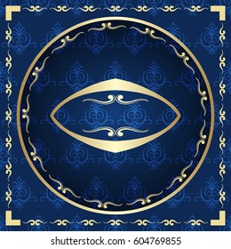 Ornamental colored luxury background with golden frame. Template for design