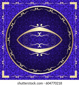 Ornamental colored luxury background with golden frame. Template for design