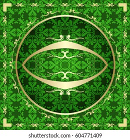 Ornamental colored luxury background with golden frame. Template for design