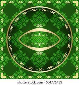 Ornamental colored luxury background with golden frame. Template for design