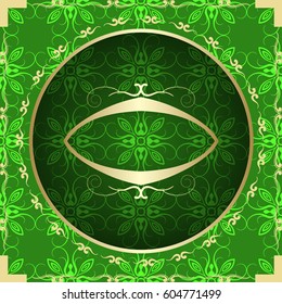 Ornamental colored luxury background with golden frame. Template for design