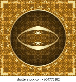 Ornamental colored luxury background with golden frame. Template for design