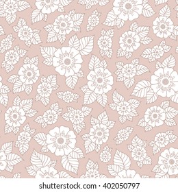 Ornamental colored seamless floral pattern with flowers, doodles 