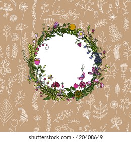 Ornamental colored seamless floral pattern with flowers, doodles