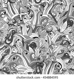 Ornamental colored seamless floral pattern with doodle flowers. Vector. Gray colors