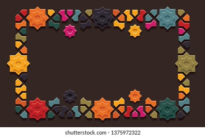 Ornamental colorful floral patterned stone relief in arabic architectural style of islamic mosque,greeting card for Ramadan Kareem