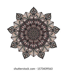 Ornamental colorful mandala pattern in circle. Decorative round background with hand drawn lacy elegant details.