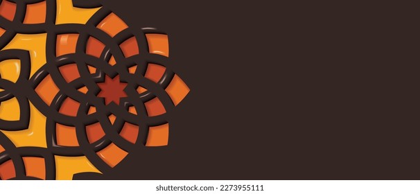 Ornamental colorful patterned plastic relief in arabic architectural style of islamic mosque,dark greeting card for Ramadan Kareem