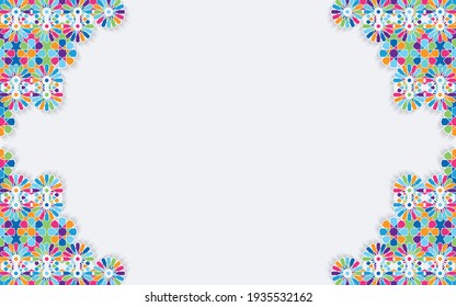 Ornamental colorful patterned relief in Arabic style islamic arabesque, greeting card for Ramadan Kareem