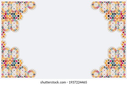 Ornamental colorful patterned relief in arabic style of islamic mosque, holidays greeting card for Ramadan Kareem