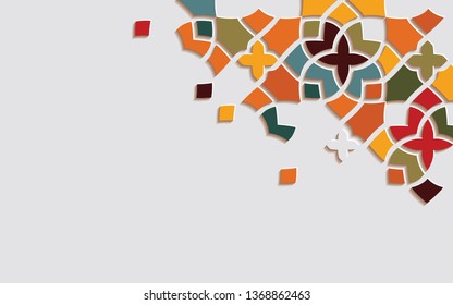 Ornamental colorful patterned stone relief in arabic architectural style of islamic mosque,greeting card for Ramadan Kareem