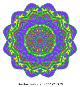 Ornamental colorful round floral ethnicity lace pattern, mosaic vector stained glass