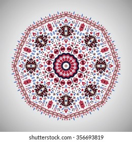 Ornamental colorful  round geometric pattern in aztec style