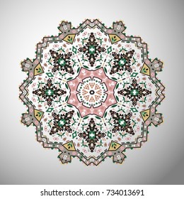 Ornamental colorful round colorful geometric pattern in aztec style