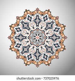 Ornamental colorful round colorful geometric pattern in aztec style
