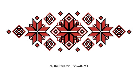 Zierkomposition Inspiriert von der traditionellen ukrainischen Stickerei. Ethnische Motive, handgefertigte Kunsthandwerkskunst. Ukrainische Rot und Schwarze Stickerei. Ethnisches Design. Vektorgrafik