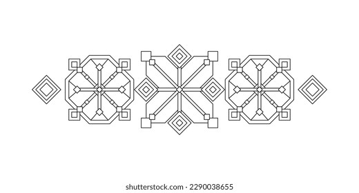 Ornamental Composition Inspired by Ukrainian Traditional Embroidery. Ethnic Motif, Handmade Craft Art. Ethnic Design. Coloring Book Page. Vector Contour Illustration